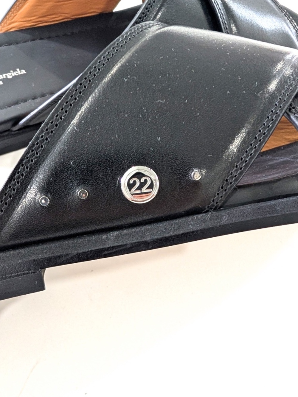 Maison Margiela Tabi Numbers Crossed Leather Sandals Black Slide 40 NIB $1250 - Picture 4 of 17
